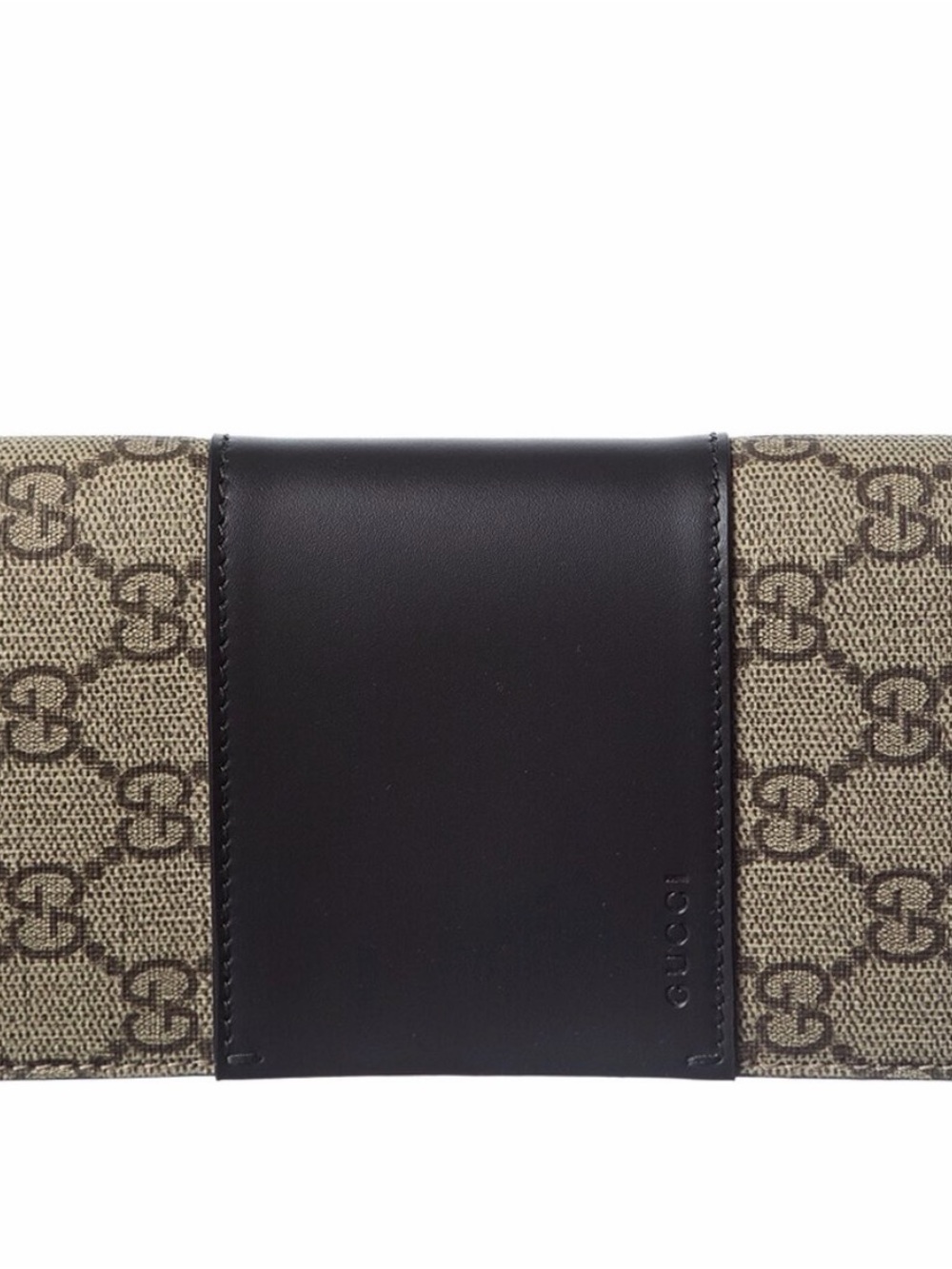 Gucci Woman’s Beige GG Canvas Wallet with Black Leather Accent